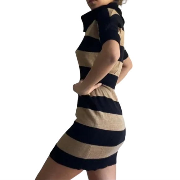 LOFT Black & Tan Striped Cowl Neck Sweater Dress Size Small Petite - Picture 1 of 4